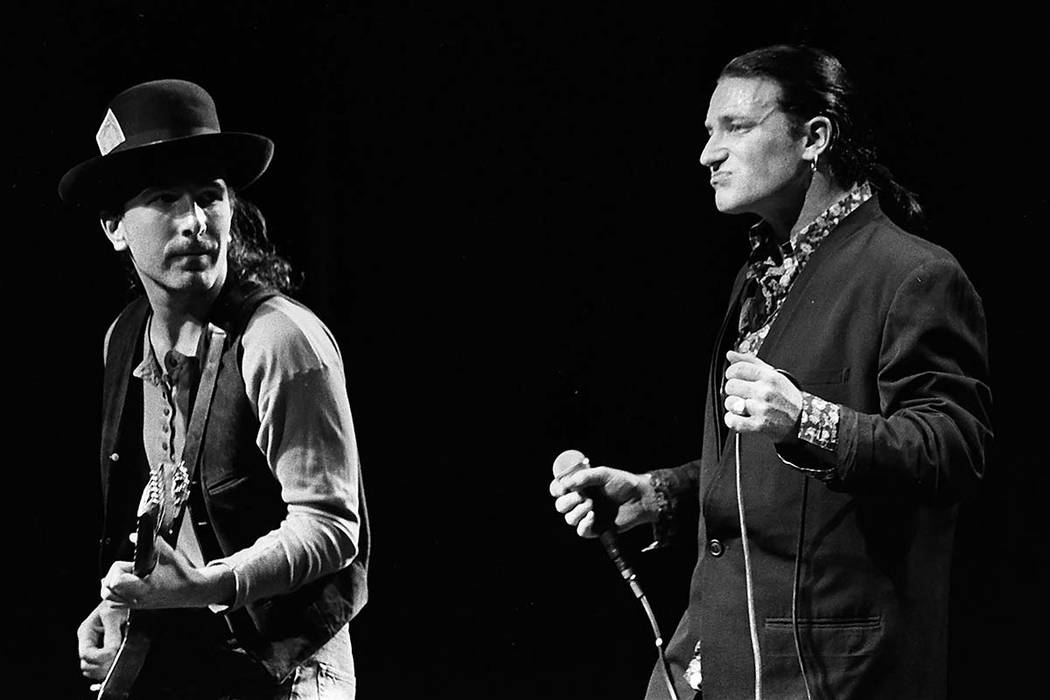 U2 performs at Thomas and Mack center April 1987 (Photo Jim K Decker)