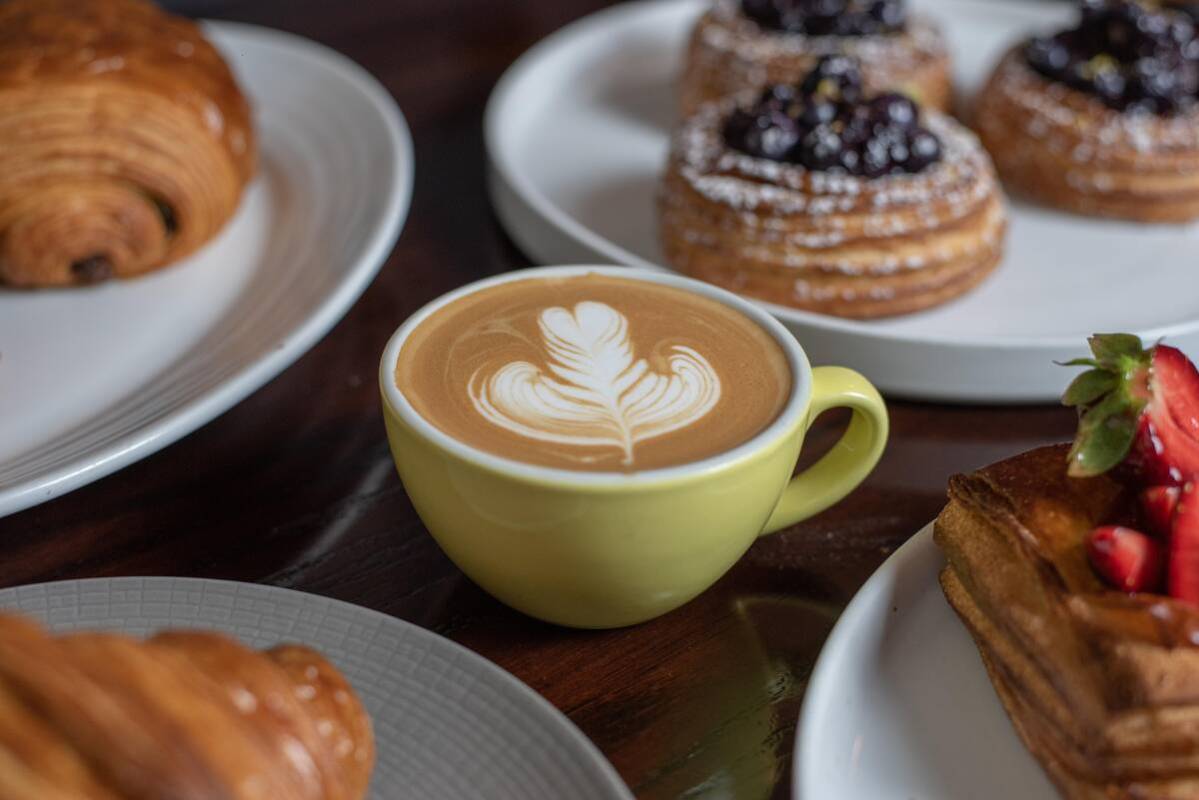 Coffee and pastries from the breakfast and bakery menu at 1228 Main, opened in June 2023 at 122 ...
