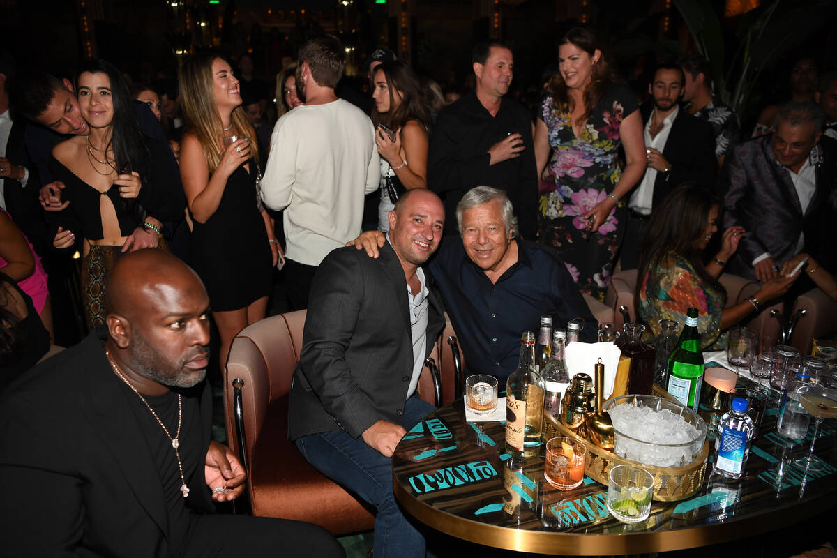 Corey Gamble, Matthew Maddox, and Robert Kraft attend h.wood Group's grand opening of Delilah ...