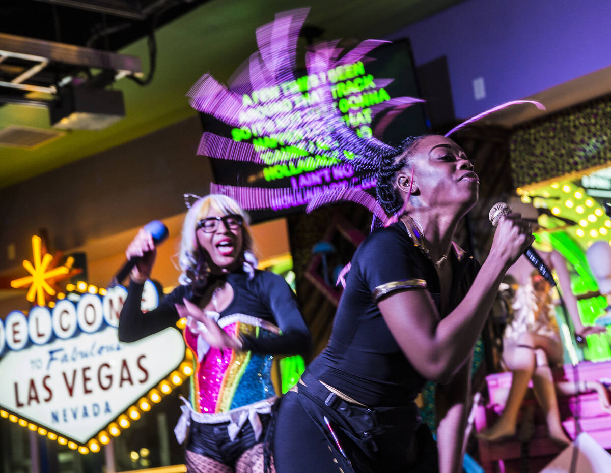 Xstal Yumi, right, and MC Primrose Martin perform Gwen Stefani’s "Hollaback Girl&quo ...