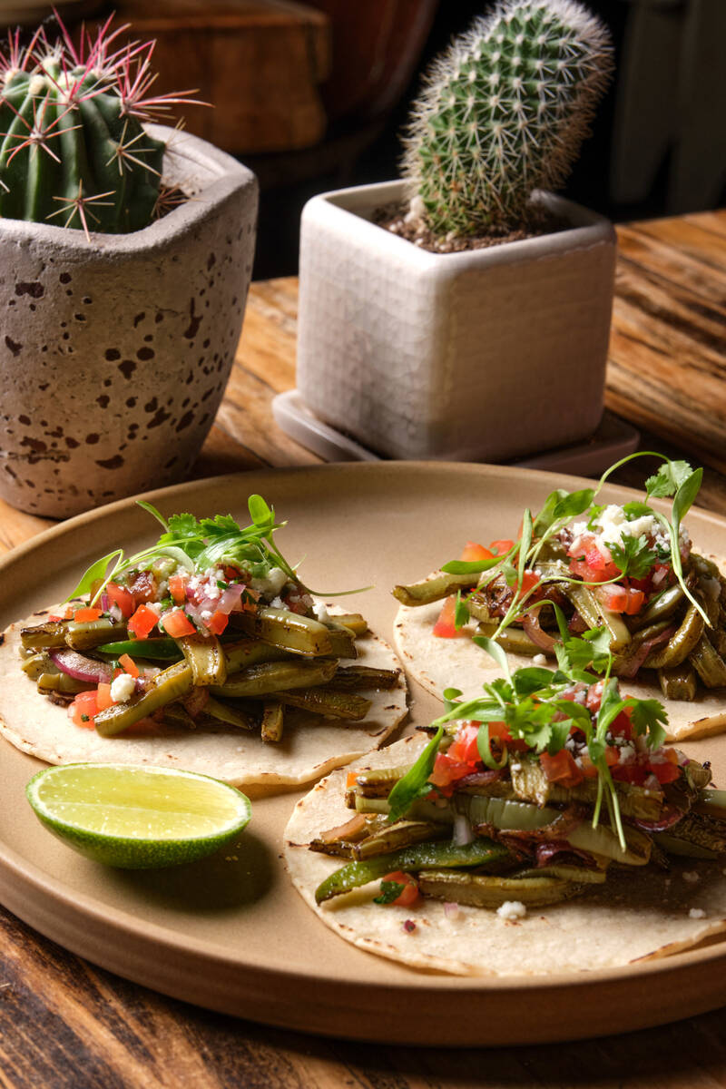 Nopalitos tacos from La Mona Rosa in downtown Las Vegas. (Corner Bar Management)