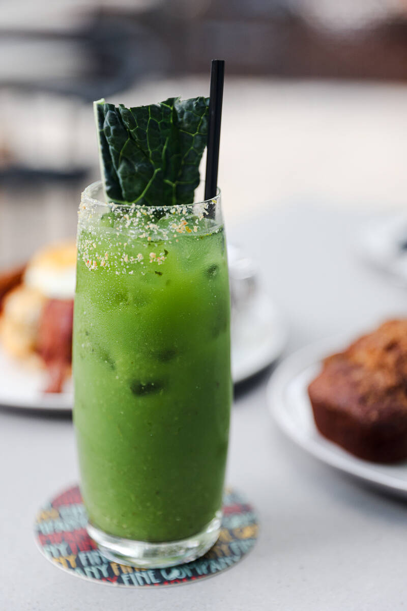 The 4 a.m. Club 15, a cocktail featuring Flecha Azul Blanco, serrano, roasted tomatillo, cilant ...
