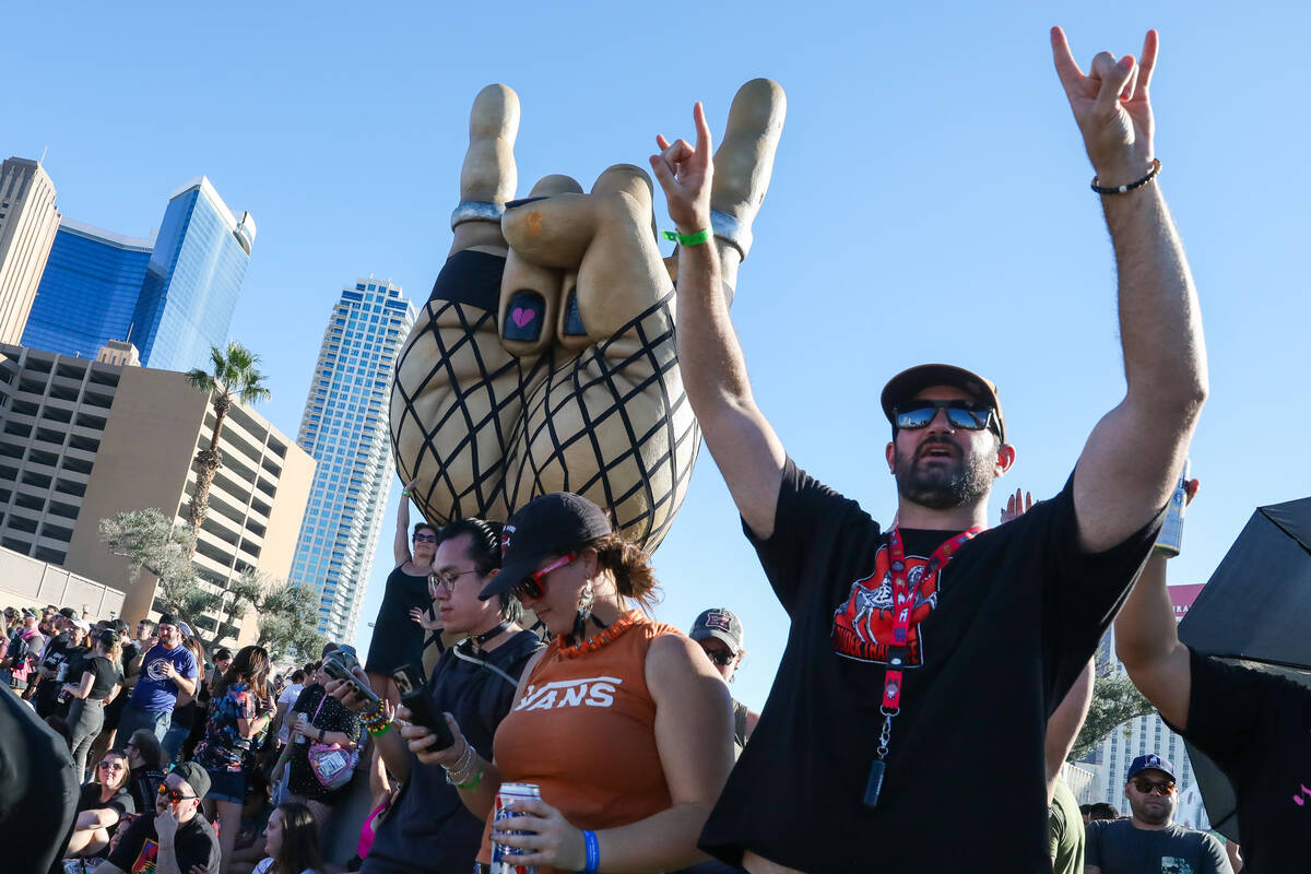 Punk rock fans cheer on Relient K at the When We Were Young 2023 music festival on Saturday, Oc ...