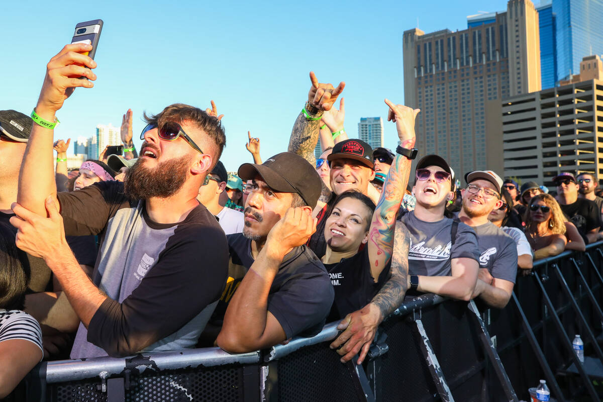 Punk rock fans cheer on Relient K at the When We Were Young 2023 music festival on Saturday, Oc ...