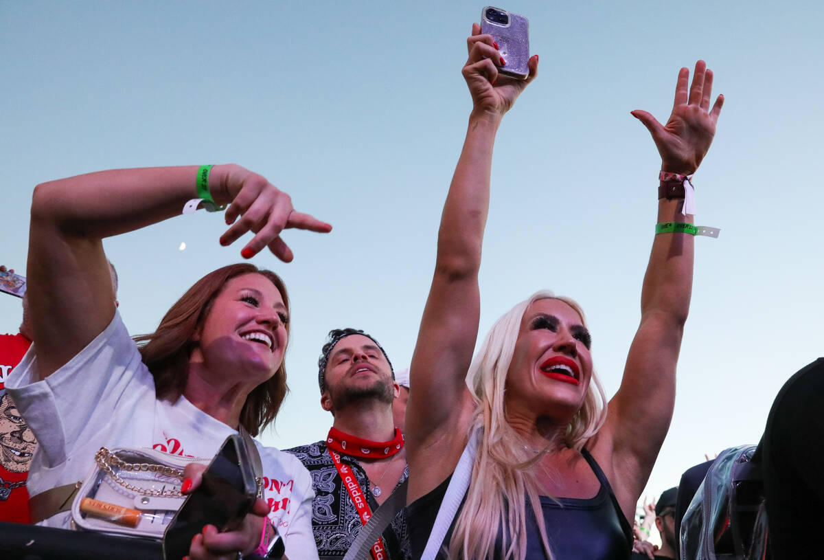 Punk rock fans cheer on Gym Class Heroes at the When We Were Young 2023 music festival on Satur ...