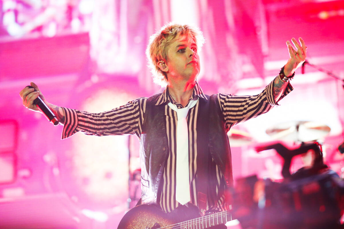 Green Day’s lead singer, Billie Joe Armstrong, looks out at the crowd during a performan ...