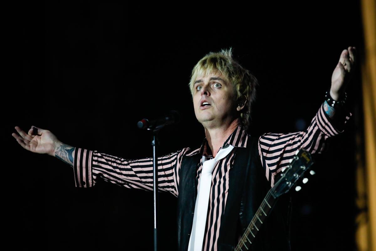 Green Day’s lead singer, Billie Joe Armstrong, looks out at the crowd during a performan ...