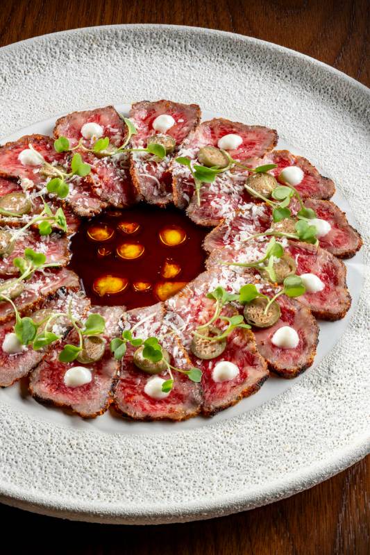 Hokkaido Snow Beef carpaccio from Nicco's Prime Cuts & Fresh Fish, the flagship restaurant at t ...