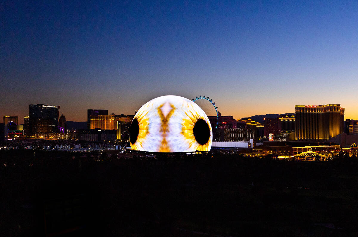 An eyeball graphic graces the Sphere on the opening night of U2's residency Friday, Sept. 29, 2 ...