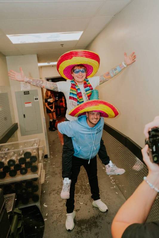 Ed Sheeran at Martin Garrix are shown backstage at Omnia Nightclub at Caesars Palace on Friday, ...