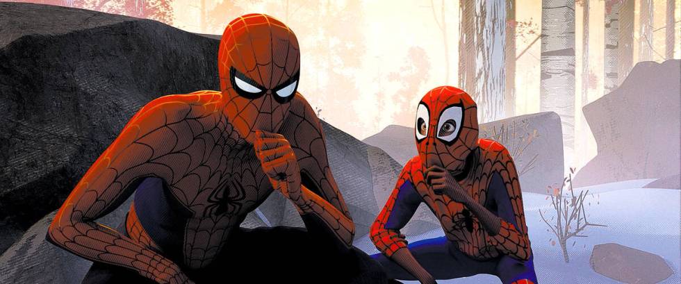 Peter Parker (Jake Johnson) and Miles Morales (Shameik Moore) in Columbia Pictures and Sony Pic ...