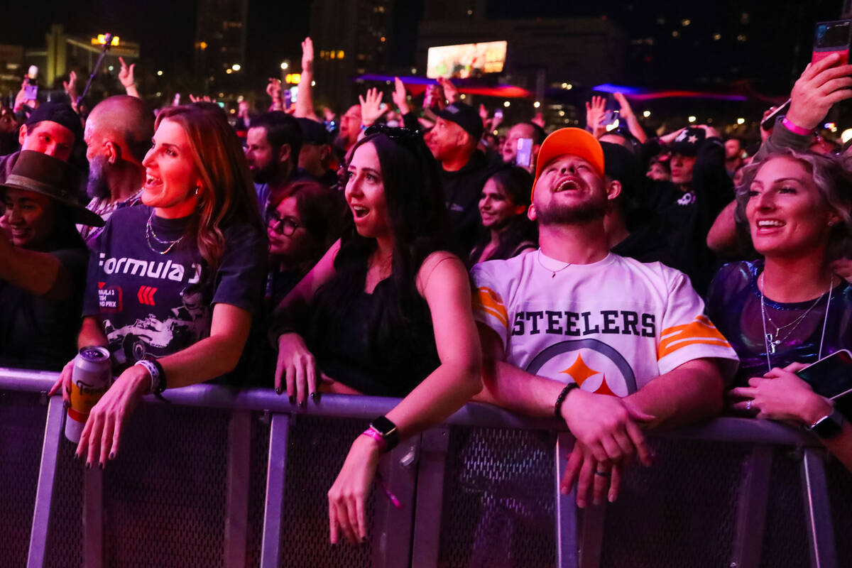 Wiz Khalifa fans look in awe at Wiz Khalifa as he walks on stage at the 2023 SEMA Fest on Frida ...