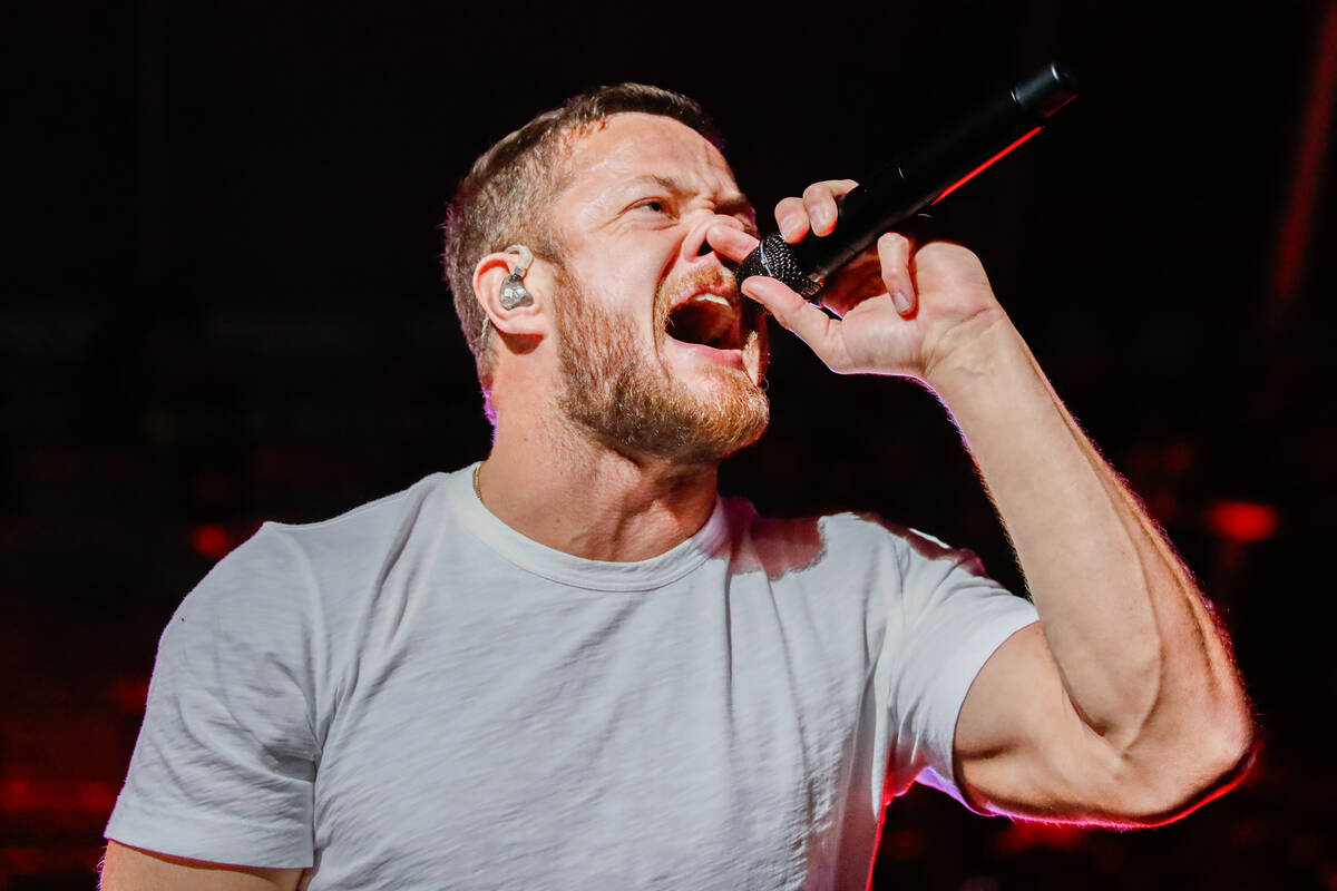 Dan Reynolds, lead singer of Imagine Dragons, performs at the 2023 SEMA Fest on Saturday, Nov. ...