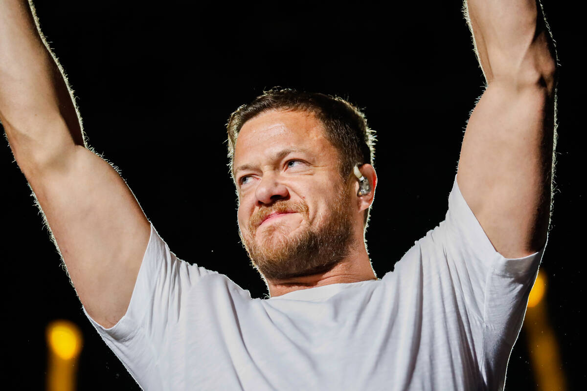Dan Reynolds, lead singer of Imagine Dragons, performs at the 2023 SEMA Fest on Saturday, Nov. ...
