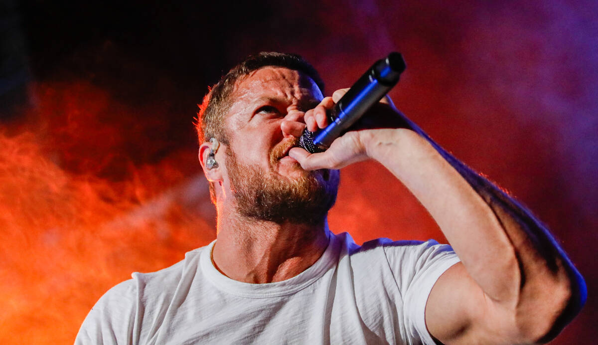Dan Reynolds, lead singer of Imagine Dragons, performs at the 2023 SEMA Fest on Saturday, Nov. ...