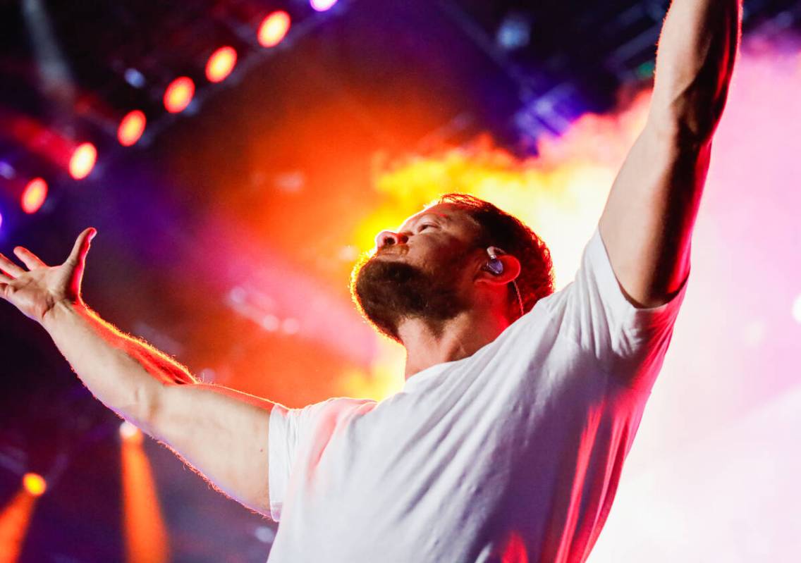 Dan Reynolds, lead singer of Imagine Dragons, performs at the 2023 SEMA Fest on Saturday, Nov. ...
