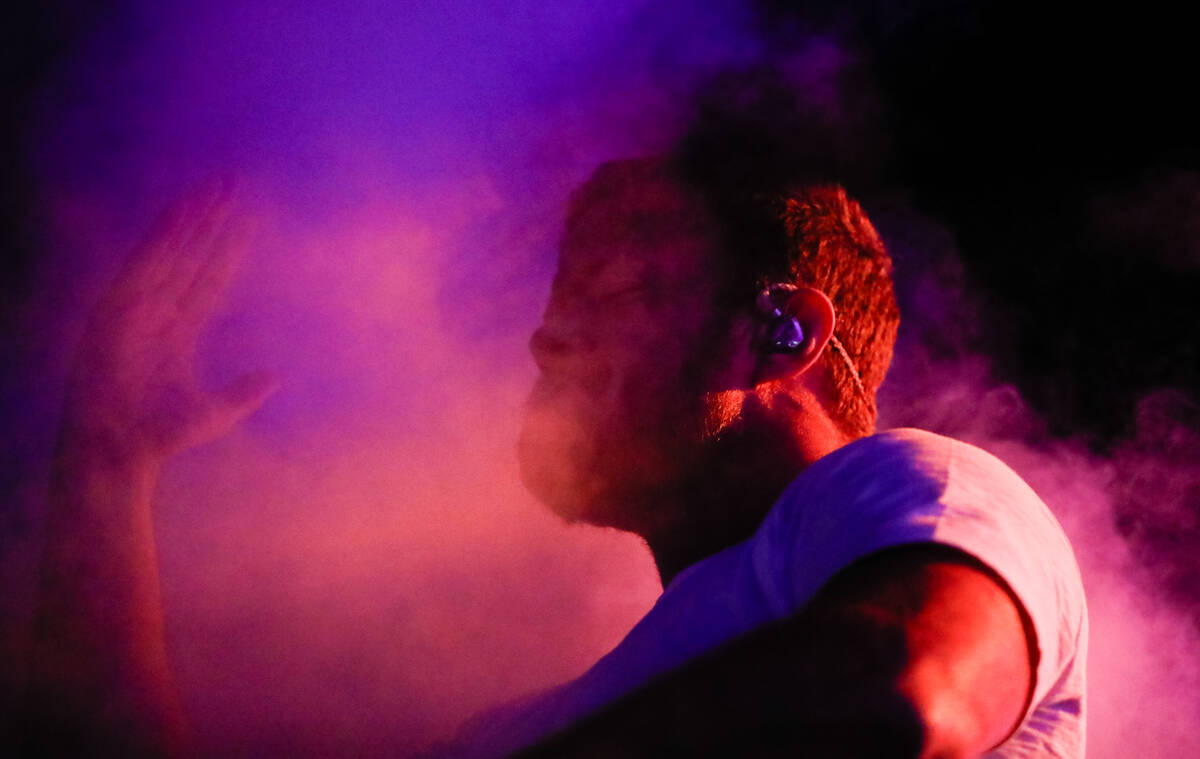 Dan Reynolds, lead singer of Imagine Dragons, performs at the 2023 SEMA Fest on Saturday, Nov. ...