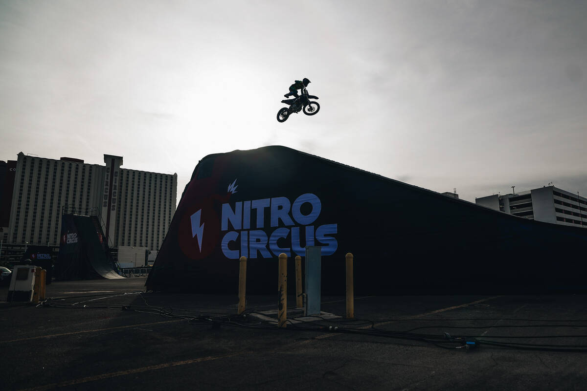 Nitro Circus performs at SEMA Fest on Saturday, Nov. 4, 2023, in Las Vegas. (Madeline Carter/La ...