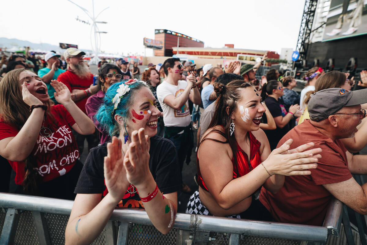 Fans cheer for The Struts as they perform at SEMA Fest on Saturday, Nov. 4, 2023, in Las Vegas. ...