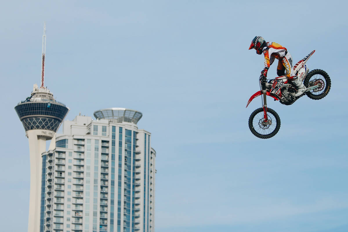 Nitro Circus performs at SEMA Fest on Saturday, Nov. 4, 2023, in Las Vegas. (Madeline Carter/La ...