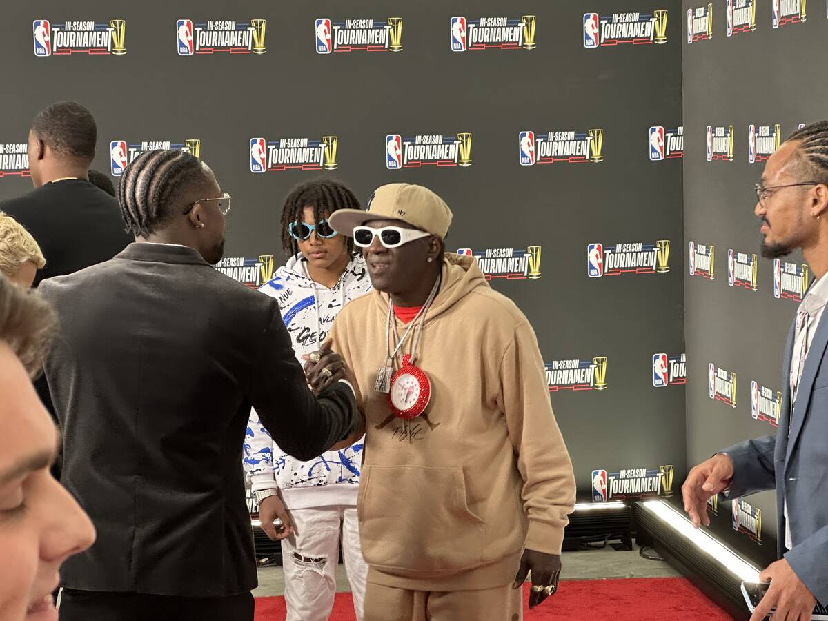 Flavor Flav is shown on the red carpet of the NBA In-Season In-Season Tournament championship g ...