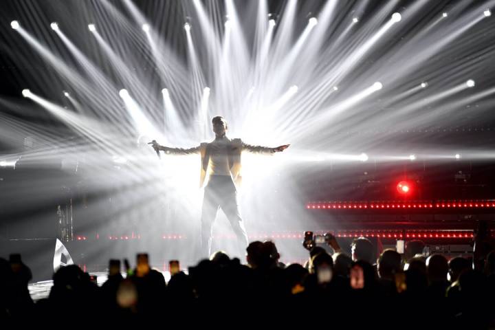 Justin Timberlake performs onstage during the Fontainebleau Las Vegas Star-Studded Grand Openin ...