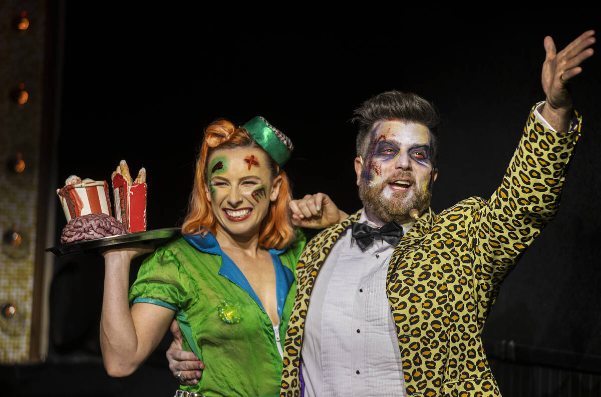 Enoch Augustus Scott, right, performs in “Zombie Burlesque" at V Theater on Monday, ...