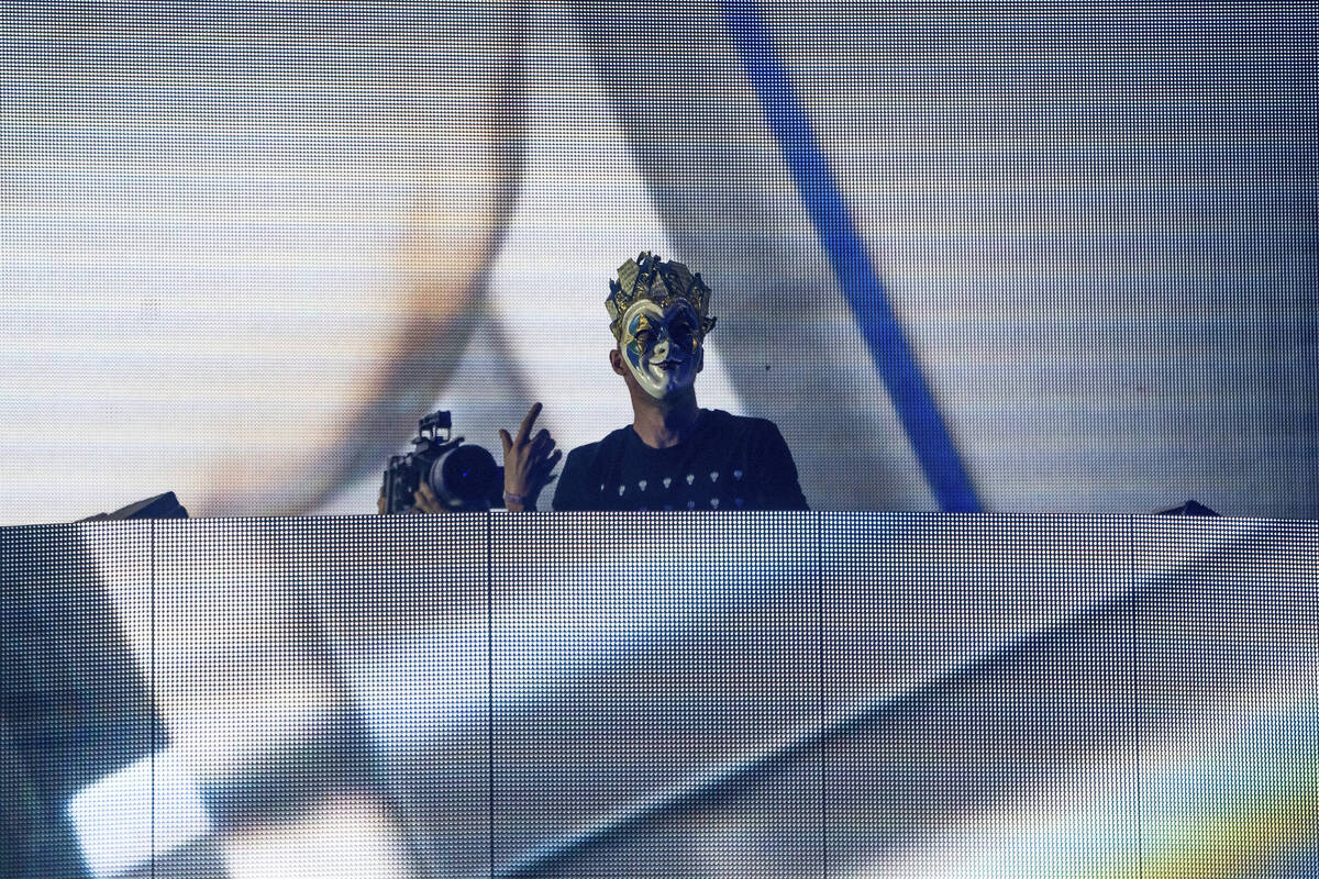 Boris Brejcha performs at the Coachella Music and Arts Festival at the Empire Polo Club on Sund ...