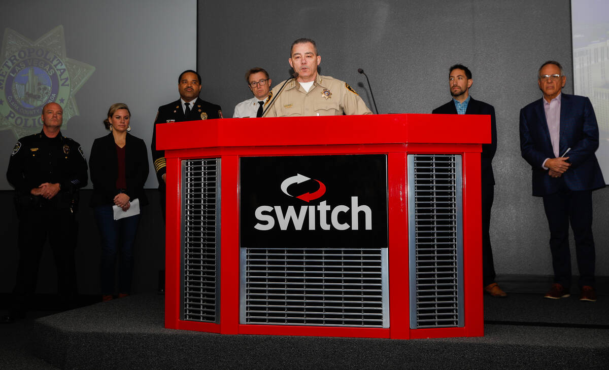 Undersheriff Andrew Walsh with the Las Vegas Metropolitan Police Department speaks during the N ...