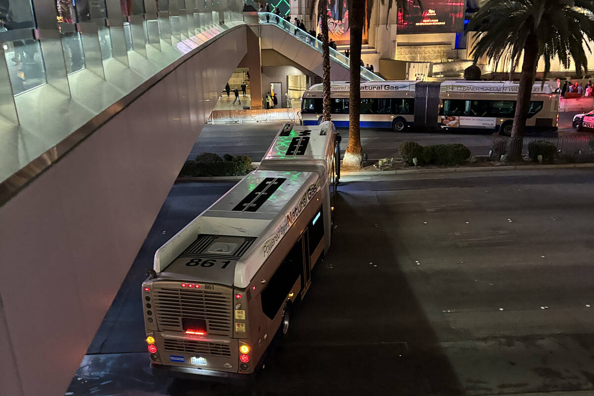 Road closures begin on the Las Vegas Strip for the New Year's Eve celebration on Sunday, Dec. 3 ...