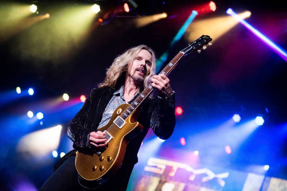 Tommy Shaw, of Styx, performs on stage at Verizon Wireless Amphitheater on Saturday, June,18, 2 ...