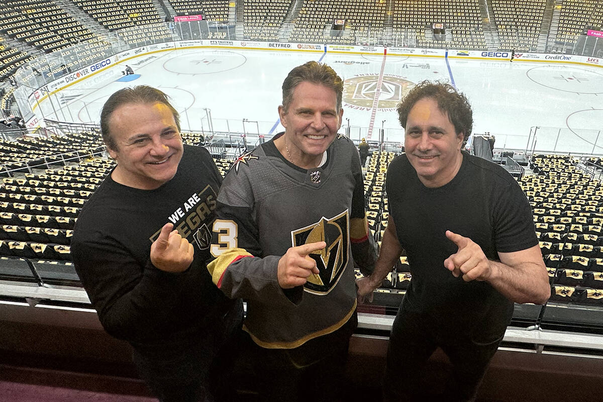 Vegas Golden Knights minority owners Gavin Maloof, Joe Maloof and George Maloof are shown at T- ...