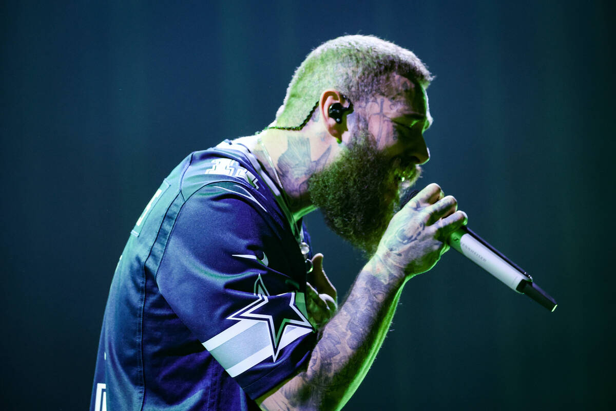 Post Malone performs onstage as Fontainebleau Las Vegas rings in 2024 at Fontainebleau Las Vega ...
