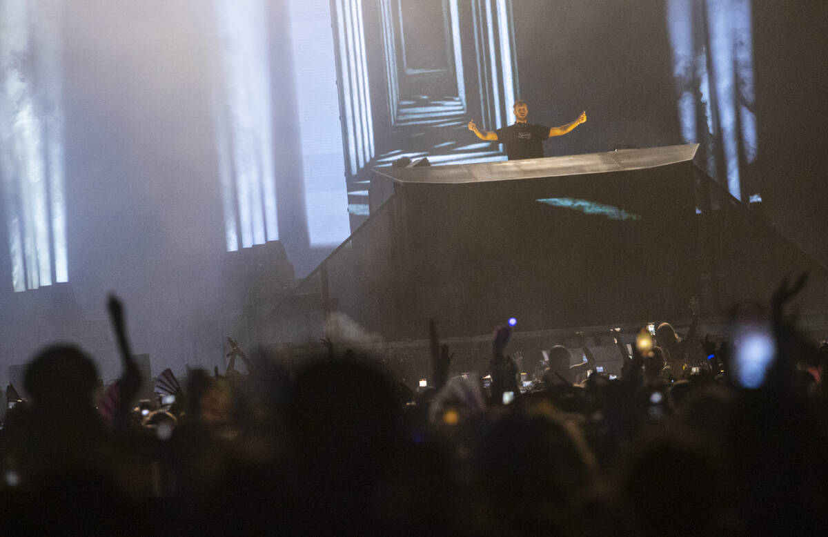 Calvin Harris performs during the Life is Beautiful festival on Monday, Sept. 19, 2022, in down ...