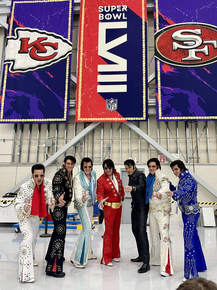 The troupe of Elvis impressionists who greeted the 49ers and Chiefs at Reid International Airpo ...