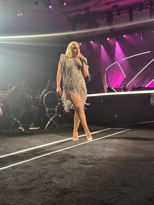 Lady Gaga is shown at "The Dinner Show" Super Bowl party hosted by Mark Davis on Sunday, Feb. 1 ...