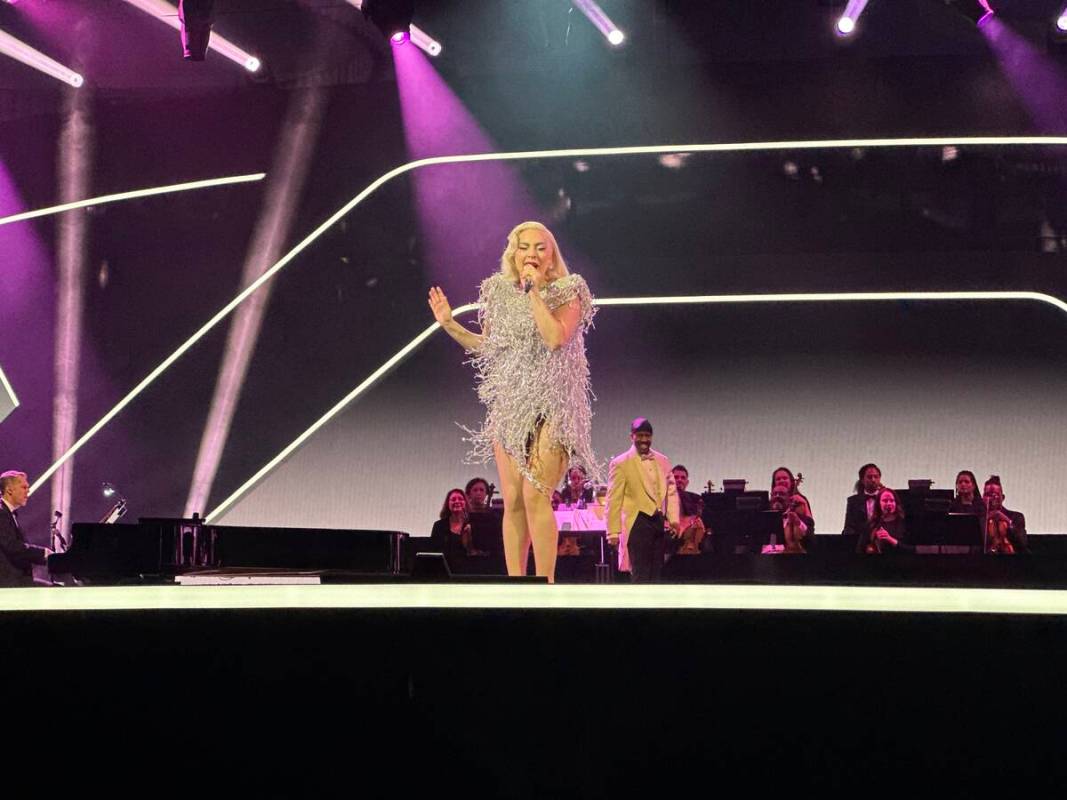 Lady Gaga is shown at "The Dinner Show" Super Bowl party hosted by Mark Davis on Sunday, Feb. 1 ...
