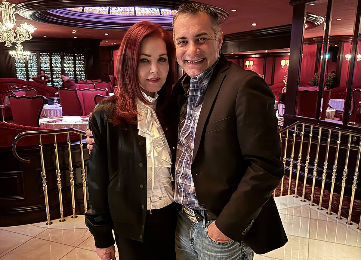 Priscilla Presley is shown with South Point Entertainment Director Michael Libonati on Friday, ...
