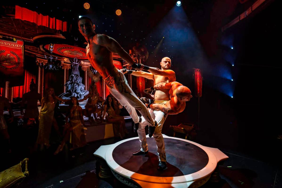 The "Rouge" acrobatic act Rialcris, consisting of brothers Ricardo, Alejandro and Cristian Prie ...