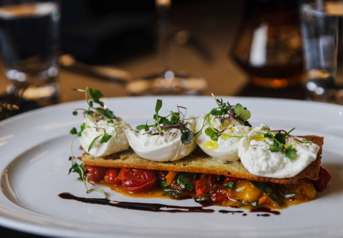 The burrata and heirloom tomato salad from Emmitt’s, located at the Fashion Show mall in Las ...