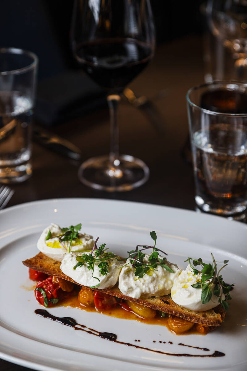 The burrata and heirloom tomato salad from Emmitt’s, located at the Fashion Show mall in Las ...