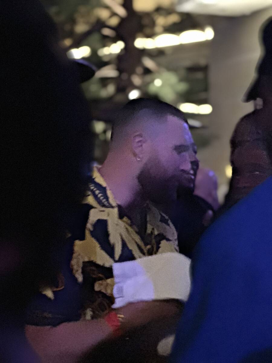Travis Kelce is shown at XS Nightclub and Encore Beach Club on Saturday, Feb. 24, 2024. (John K ...