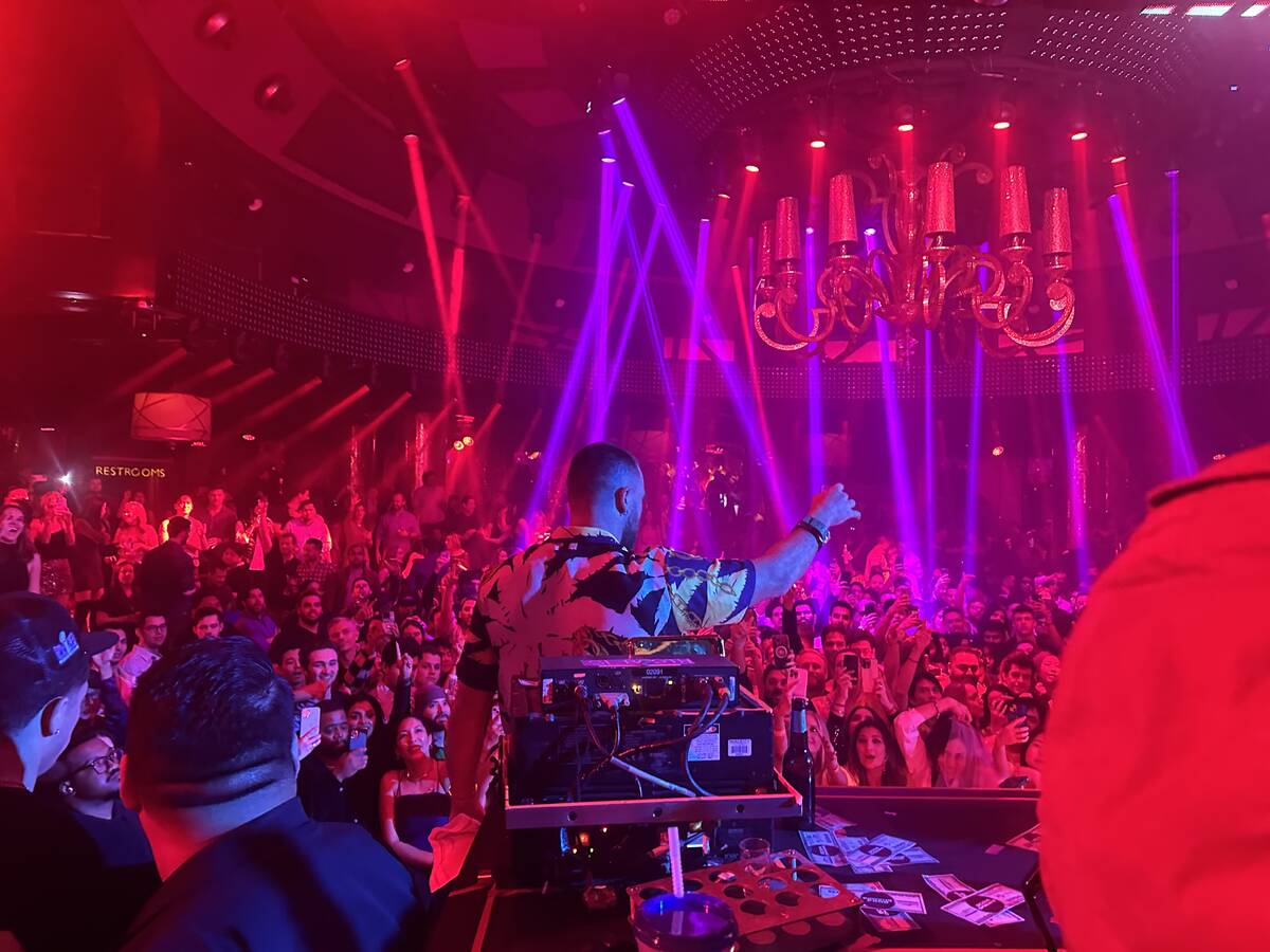 Travis Kelce is shown at XS Nightclub and Encore Beach Club on Saturday, Feb. 24, 2024. (John K ...