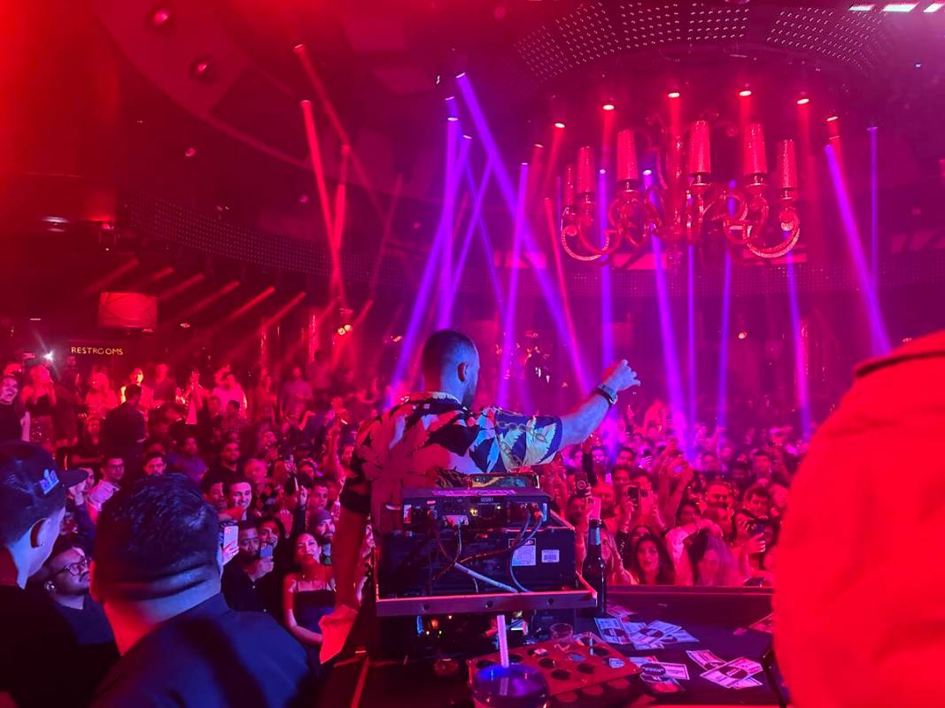 Travis Kelce is shown at XS Nightclub and Encore Beach Club on Saturday, Feb. 24, 2024. (John K ...