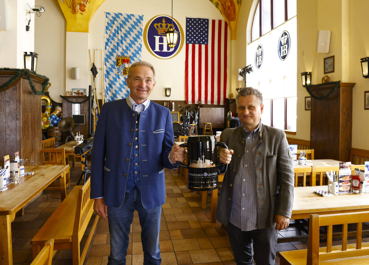 Stefan Gastager, left, president of Hofbräuhaus Las Vegas, and Franz Krondorfer, vice presiden ...