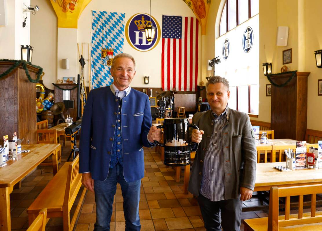 Stefan Gastager, left, president of Hofbräuhaus Las Vegas, and Franz Krondorfer, vice presiden ...