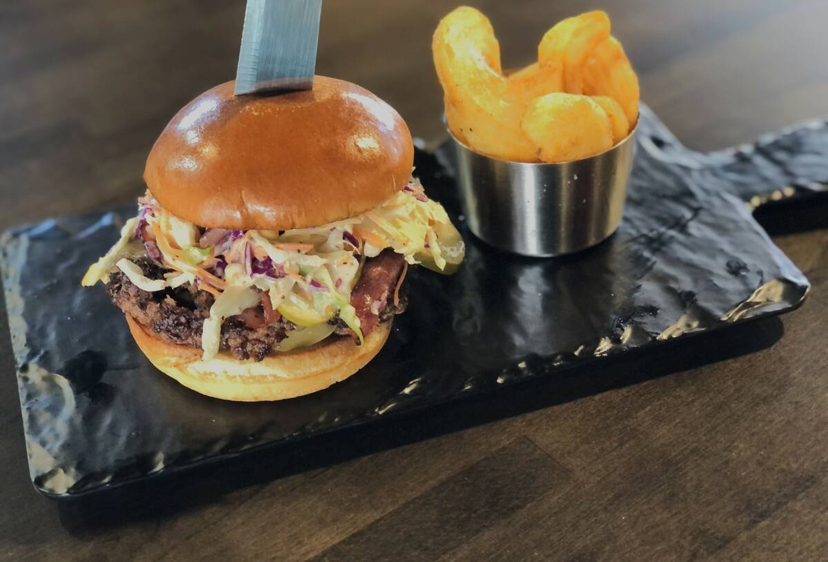 A smashburger with smoked pastrami at Crash N Burn in downtown Las Vegas. (Johnathan L. Wright/ ...