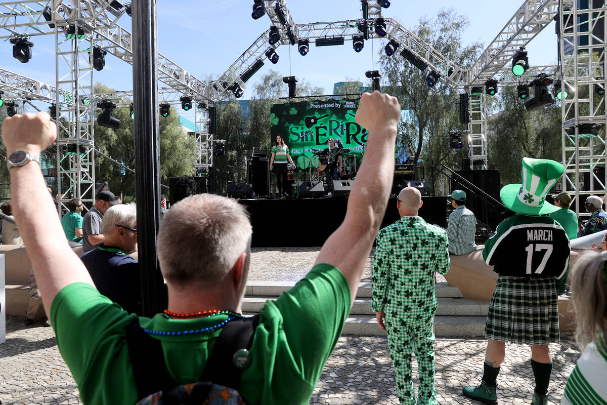 Guests celebrate St. Patrick’s Day with Sin E Ri Ra during Celtic Feis at New York-New York o ...