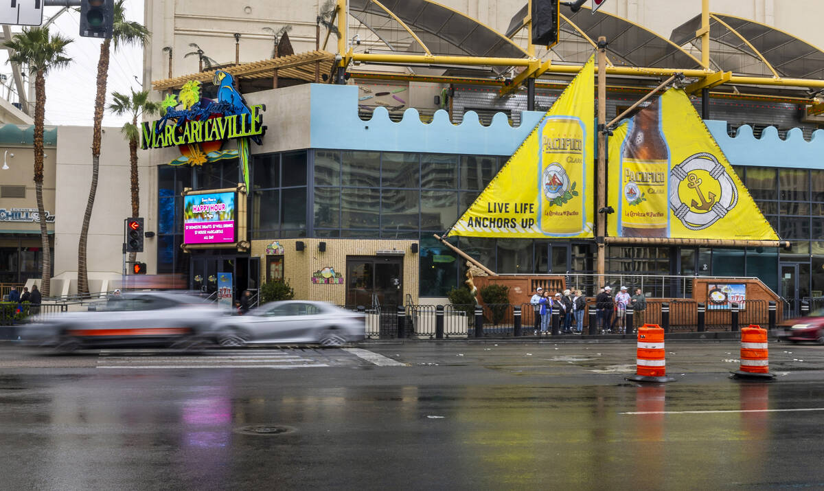 Pedestrian walk about Margaritaville off the Strip on Friday, March 15, 2024, in Las Vegas. (L. ...