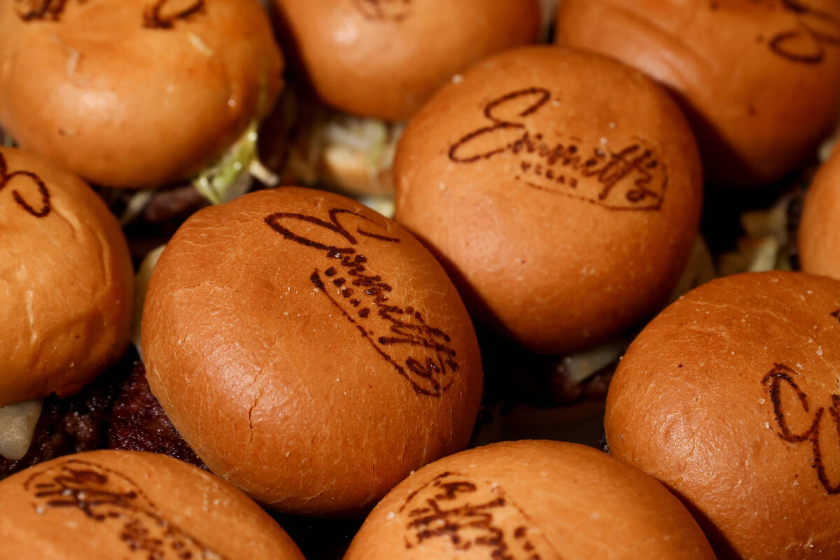 Sliders are served during an opening night party at Emmitt's Vegas in Fashion Show mall on Thur ...